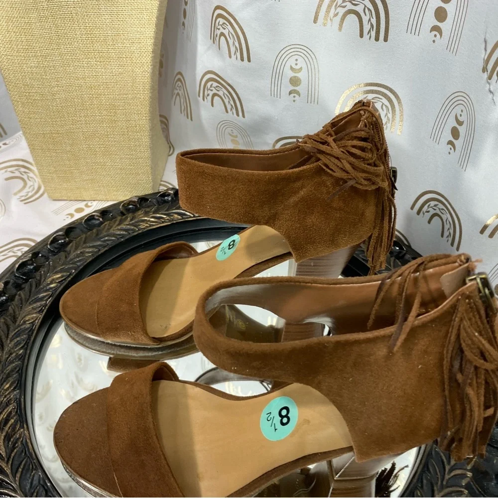 Elegant Brown Bohemian style Suede Heeled Sandals